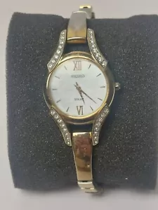 Seiko Solar Crystals Gold Tone Stainless Steel Ladies Watch V115-0AZ0 - Picture 1 of 4