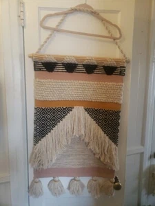 Woven Tapestry Tassled BOHO TRIBAL Wall hanging Art Decor INDIA - Picture 1 of 14