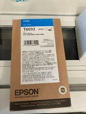 GENUINE EPSON T6032 220ML CYAN INK STYLUS PRO 7800 7880 9800 9880 SEALED 2021 u - Image 1 of 2