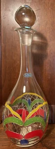 Vtg GMG ROMANIAN Crystal Hand painted Decanter OOAK Stained Glass Gold Gilt - Picture 1 of 12