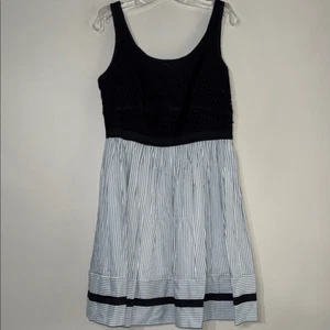 Ann Taylor Loft blau weiß gestreift Spitze ärmellos Ösen Kleid Gr 8 Freizeit - Bild 1 von 12