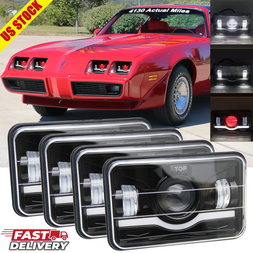 4x 4x6"LED Headlights Hi/Lo Beam DRL For 1980-2002 Pontiac Firebird Trans Sport - Image 1 of 4