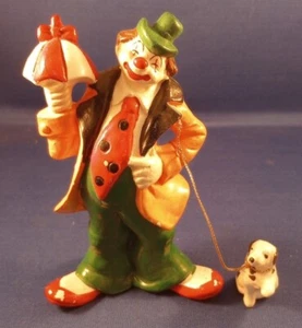 Vintage Happy Clown and Dog Figurine 5" tall Red Green White - Picture 1 of 4