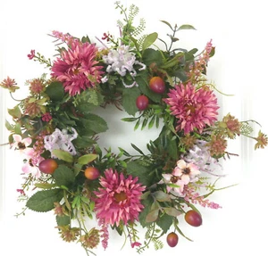 Türkranz Herbst Gerbera Beeren rosa malve Sommerkranz Tischkranz Herbst Landhaus - Bild 1 von 1