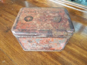 ANTIQUE RUSTIC FARMHOUSE kitchen decor  LINTON GAUZE ADVERTISING TIN BOX - Picture 1 of 6