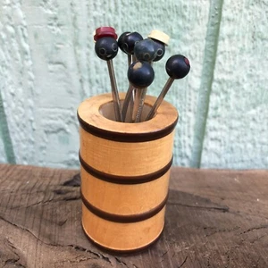 Vtg Multicolor Top Hat faces 9 appetizer Cocktail Pick w Holder set- - Picture 1 of 10