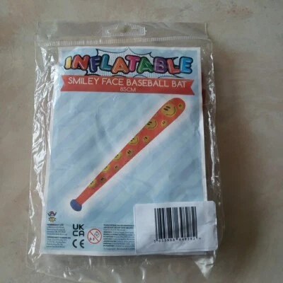 Надувная бейсбольная бита Smiley Face 85 см — аксессуары для веселых вечеринок для детей (50LL) - Изображение 1 из 3