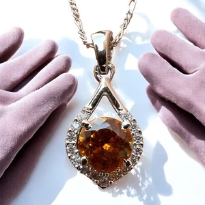 Certified 13 Ct Natural Orange Sapphire Gemstone Pendant In 925 Silver MG042 - Picture 1 of 8