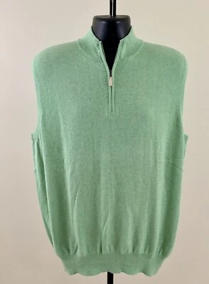 PETER MILLAR LUXURY BLEND Mens Large Green Cashmere Blend 1/4 Zip Sweater Vest - Image 1 of 4