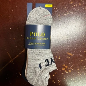Polo Ralph Lauren Mens White Gray Technical Sport 3 Pair Athletic Socks One Size - Picture 1 of 4