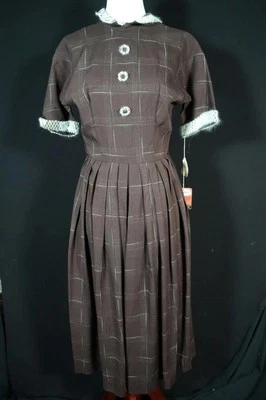 Vintage Deadstock 1950's Brown Gabardine Dress With Original tags  Size 2+ - Image 1 of 4