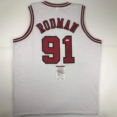 Autographed/Signed DENNIS RODMAN Chicago White Basketball Jersey JSA COA Auto - Image 1 of 4