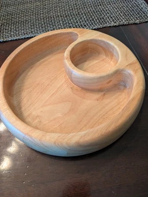 Crate & Barrel Solid Wooden One Piece Chip & Dip Serving Bowl 12" - Image 1 of 4