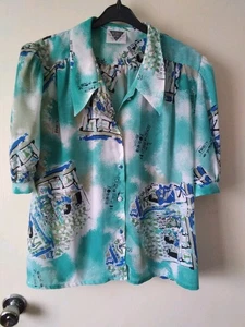 Unusual Ladies, Egyptian Themed Short Sleeved Blouse, Size 16, By Jacques Vert - Picture 1 of 9