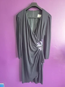 Vintage Zandra Rhodes Fifth Avenue Pailletten Schmetterling Kleid Größe 16 schwarz 1980er - Bild 1 von 16