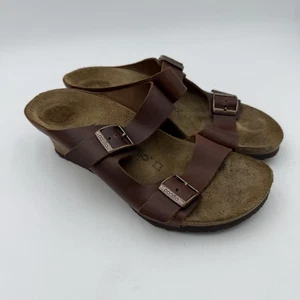 Birkenstock Womens Papillio Emina Wedge Sandals Brown Leather Womens 41 US 10 - Picture 1 of 9