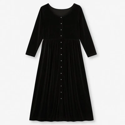 Винтажное женское черное бархатное макси-платье на пуговицах спереди Sarah Chapman L Whimsigoth - Изображение 1 из 4