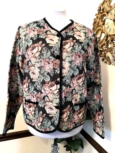 NWOT Susan Graver Lurex Floral Tapestry Jacket with Velvet Trim SIZE XL - Picture 1 of 17