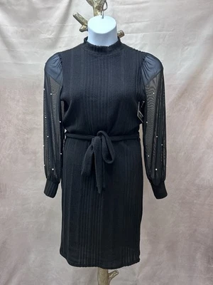 Nuevo con etiquetas Vestido Suéter Absolutamente Famoso Negro con Cinturón con Perlas Talla L Foto 1 de 4