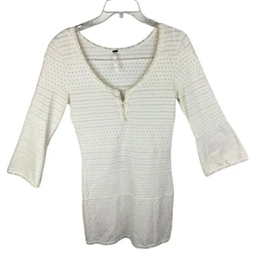 Free People Mini Dress Womens Size Small Ivory Bell Sleeve Boho Hippie - Picture 1 of 4