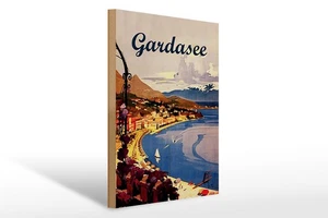 Holzschild Reise 30x40 cm Gardasee Italien Strand Deko Schild - Picture 1 of 5