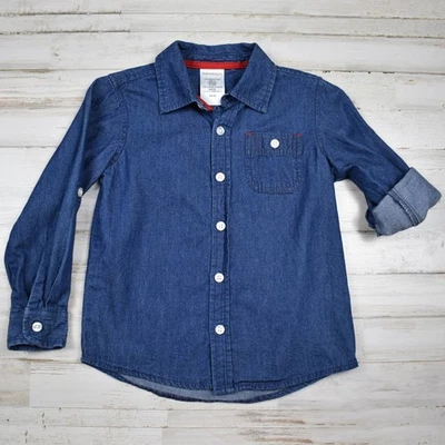 Toughskins lightweight blue cotton denim button up shirt top boy's size small 4 - Image 1 of 4