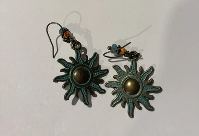 Silver Forest Brand Bronze, Sunflower Earrings With Turquoise Dangle Earrings - Image 1 of 3