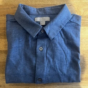 £85 COS MENS SMALL BLUE HEATHERED SHORT SLEEVE JERSEY KNIT TED SHIRT A3 - Picture 1 of 14