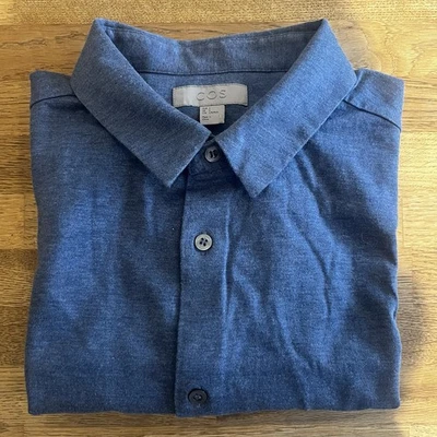 £85 COS MENS SMALL BLUE HEATHERED SHORT SLEEVE JERSEY KNIT TED SHIRT A3 - Image 1 of 4