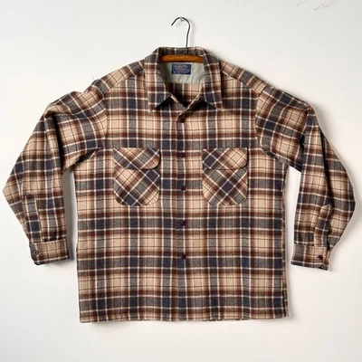 Camisa masculina xadrez de flanela vintage Pendleton média feita nos EUA lã virgem - Imagem 1 de 4