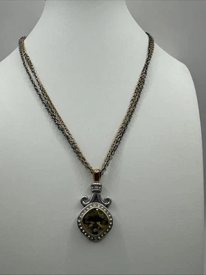 Brighton Gold Silver Two Tone Chain Rhinestone Necklace Pendant Bling Retired - Image 1 of 4