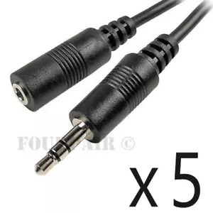 5 Pack Lot - 10ft 3.5mm Stereo Audio Extension Cable Male to Female M/F MP3 1/8" - Picture 1 of 2
