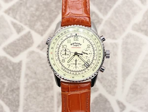 Rotary Chronograph Cream Men's Watch Brown Strap - GS03447-08 - Picture 1 of 7