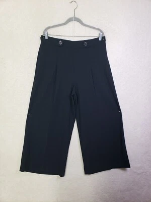 Calça Ann Taylor Feminina 12 Preta Mistura de Poliéster Cintura Alta Perna Larga Cropped - Imagem 1 de 4