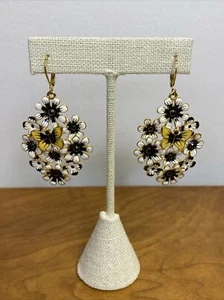 Joan Rivers Black & White Flower with Yellow Butterfly Dangle Earrings Pierced - Picture 1 of 7