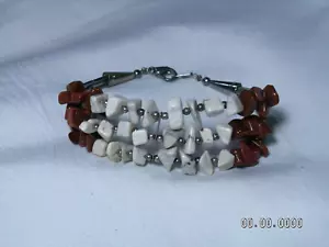 Silver Tone, 3-Strand White Howlite, Goldstone Bracelet - Picture 1 of 8