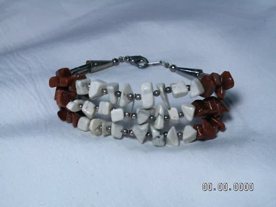 Silver Tone, 3-Strand White Howlite, Goldstone Bracelet - Image 1 of 4