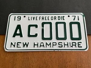 1971 New Hampshire SAMPLE License Plate Tag AC 000 - Picture 1 of 3