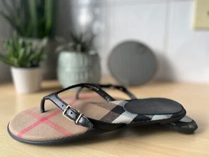 BURBERRY / Black Nova Check Canvas and Leather Buckle Flats / Size 5UK - Picture 1 of 7