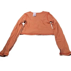 Wild Fable Women's Size Small Long Sleeve Slim Fit Baby Ribbed Tee Shirt Peach - Picture 1 of 13