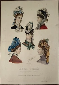 Vintage 1875 Paris Frankreich Mode Dame Hörstil Mode Illustree Druck Gravur - Bild 1 von 4