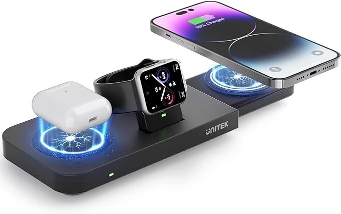 Nuevo - Estación de carga inalámbrica Unitek para iPhone - Cargador rápido magnético 6 en 1 Foto 1 de 4