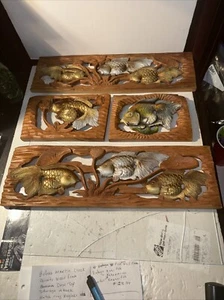4 Fish Wood Wall Frames Vintage Colorful Kahawii Fish - Picture 1 of 14