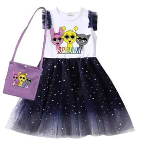 Sprunki- Cartoon Clothes Kids Short Sleeve Dress Baby Girls Incredibox Lace - Picture 1 of 30