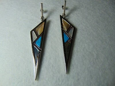 ORECCHINI DONNA ARGENTO 925 PENDENTI CON ZIRCONI MADREPERLA E TURCHESE - Immagine 1 di 4