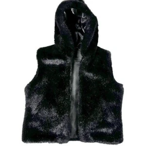 Cejon Black Faux Fur Hooded Zip-Up Vest Size (M) - Picture 1 of 9
