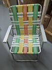 Vintage Aluminum Folding Lawn Chair Multicolor Webbed VG Condition Beach Pool ++