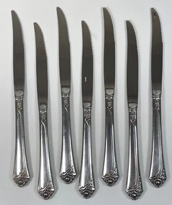 7PC ONEIDA STAINLESS FANTASY ROSE STEAK KNIVES FLATWARE LOT USA - Picture 1 of 2