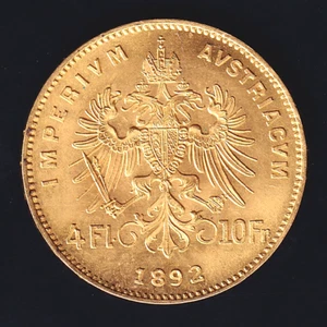 Austria. 1892 Gold, 4 Florin - 10 Francs.. Restrike - UNC/BU .0933 AGW - Picture 1 of 4
