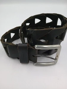 Vintage Silvertab Brown Size 34 Full Grain Triangle Holes Heavy Leather Belt Y2K - Picture 1 of 5